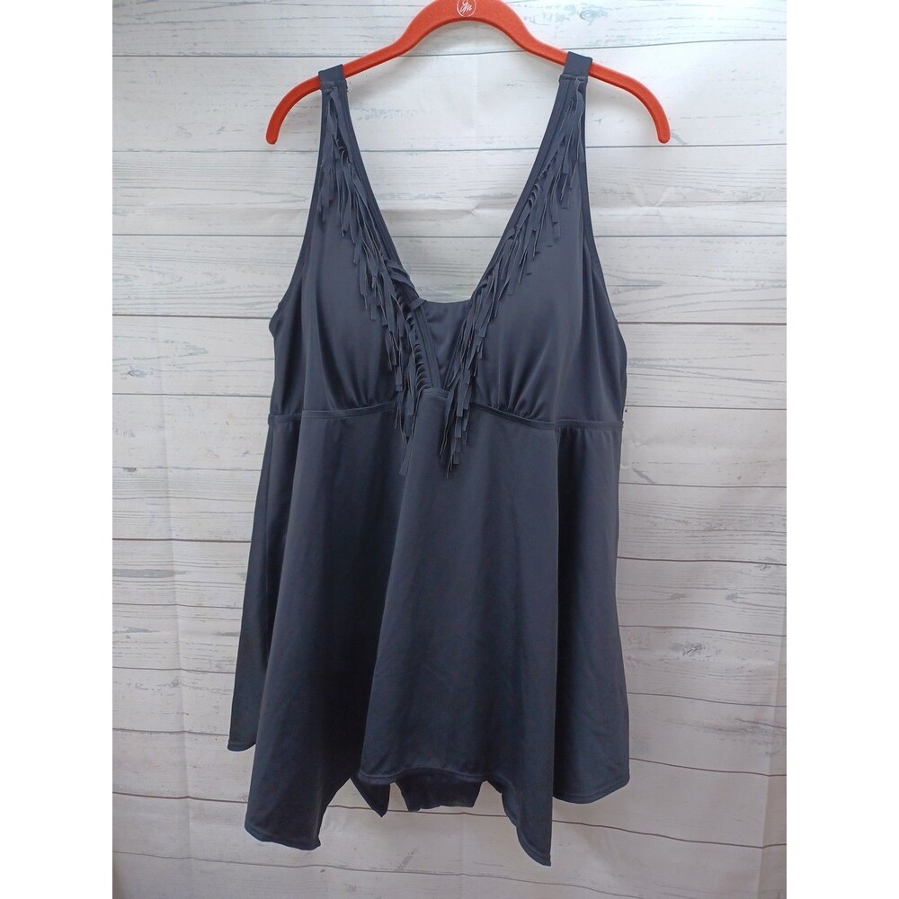 Avenue Swimsuit Black Dress Sz 22 Fringed Padded Bathing Suit